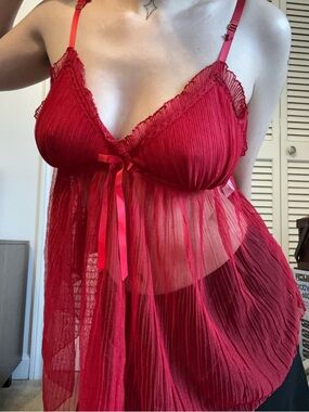 Sheer Red Babydoll Lingerie with Bow Detail